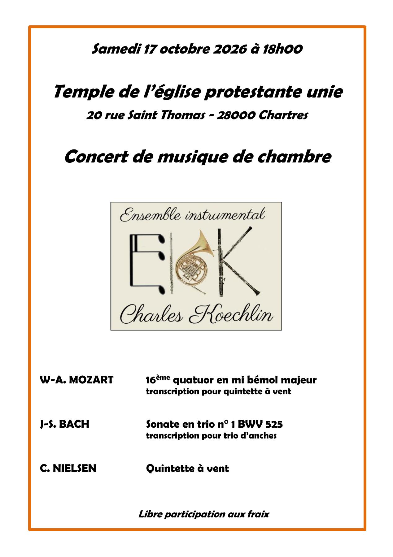 Affiche du concert de musique de chambre du 17 octobre 2026 à Chartres