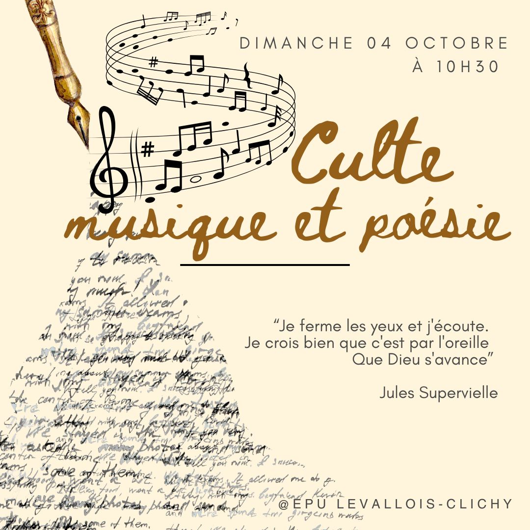 Affiche du culte musique et poésie du 4 octobre 2026.