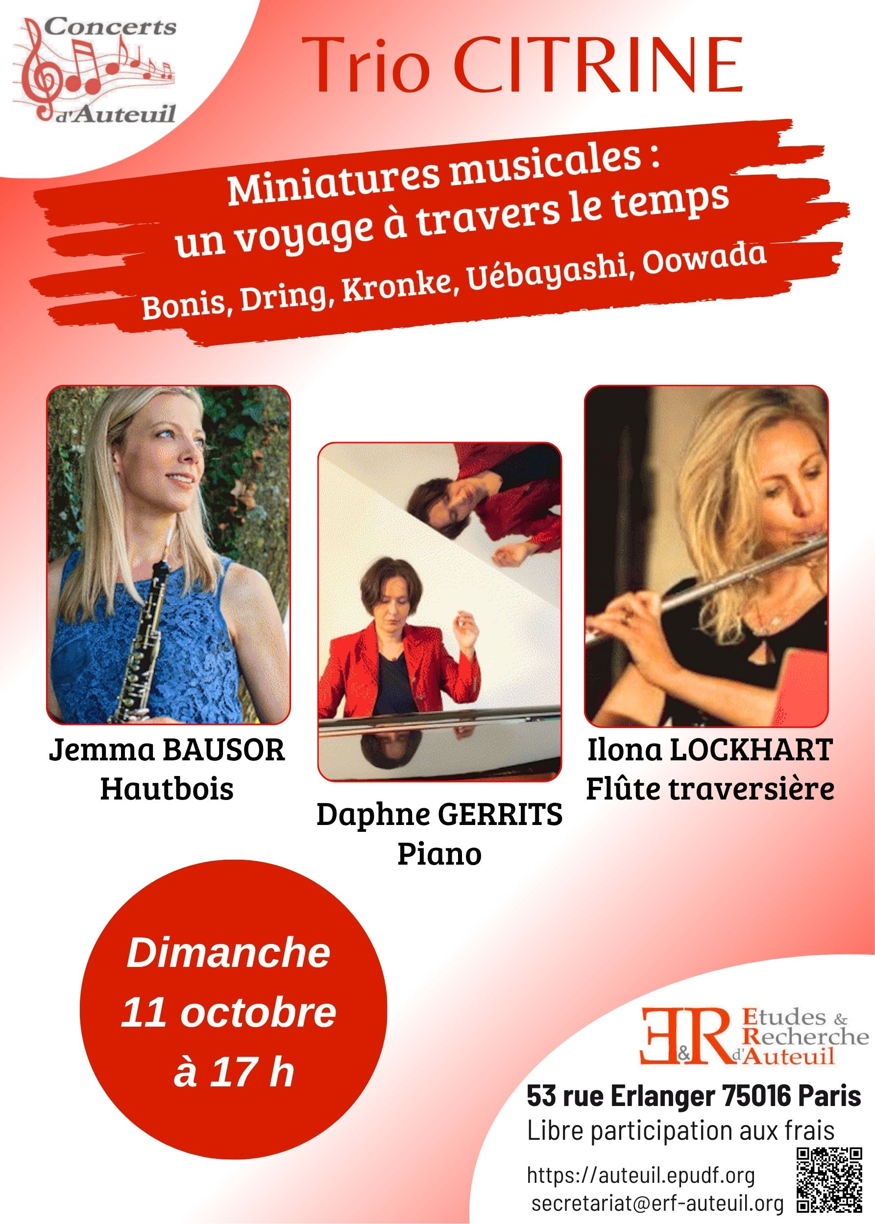 Affiche du Trio Citrine, Miniatures musicales, le 11 octobre 2026 à 17 h au temple d’Auteuil