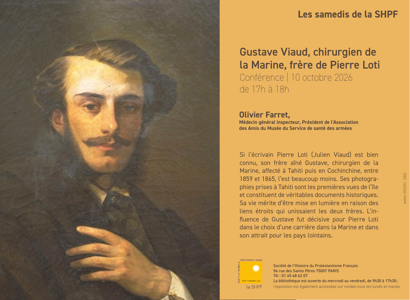 Affiche de la conférence Gustave Viaud du 10 octobre 2026 à la SHPF