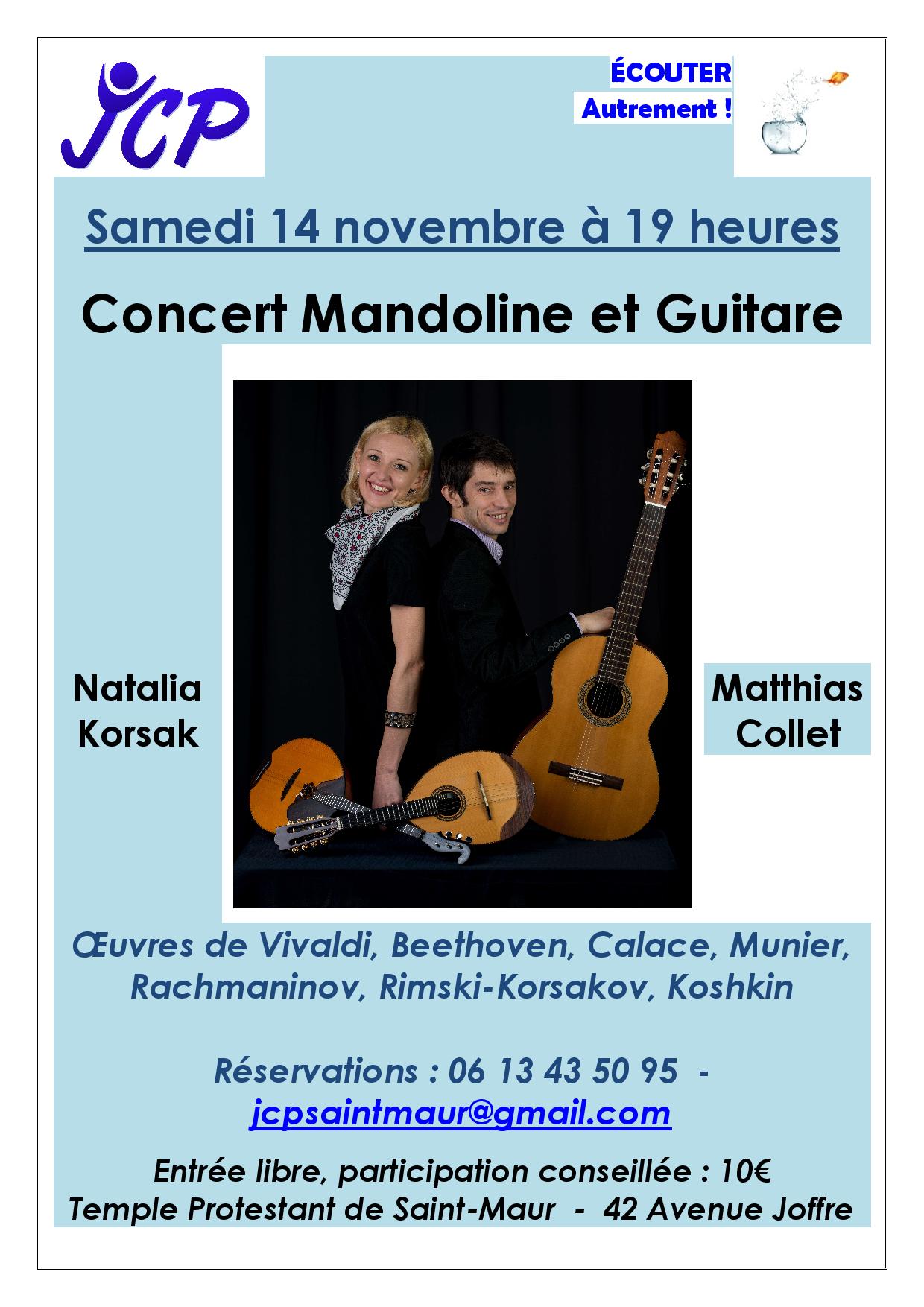 Affiche du concert de Natalia Korsak et Matthias Collet au temple de Saint-Maur le 14 novembre 2026 à 19 h